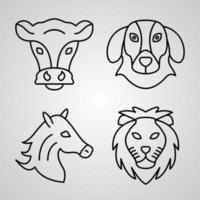 Set of Vector Line Icons of Animals