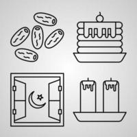 Esquema de los iconos de Ramadán y Eid aislados sobre fondo blanco. vector