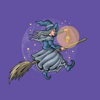 beautiful witch riding flying broom vector