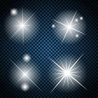 Set of Glowing Light Stars with Sparkles Vector Illustration