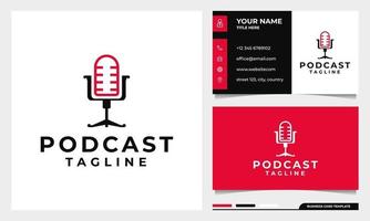 Chair Podcast mic logo design with business card template vector