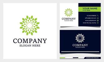 Circle nature Leaf logo design vector with business card template