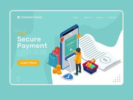 Isometric secure payment illustration with mobile phone.