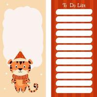 Set of weekly or daily planner, note paper, to-do list with cute tiger vector