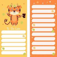diario, papel de notas, lista de tareas con tigre de otoño vector