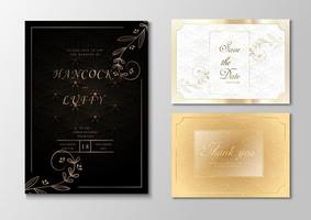 tarjeta de invitación de boda dorada elegante con diseño floral vector