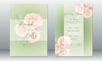 Wedding invitation card green background with rose bouquet vector