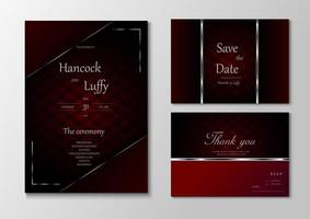 Wedding invitation card template luxury background with red and silver vector