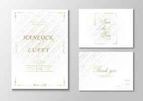 Fondo de lujo de plantilla de tarjeta de invitación de boda con blanco y oro vector