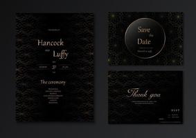 elegante plantilla de tarjeta de invitación de boda con negro y oro vector