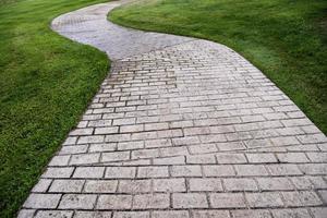 Cobblestone road in the grass photo