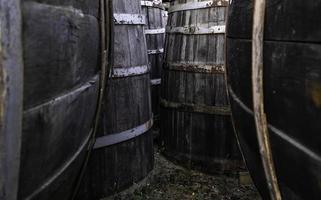 Old rusty wooden barrels photo