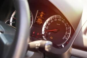 Warning light on car dashboard photo