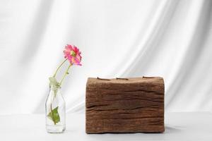 Zinnia flowers with timber photo