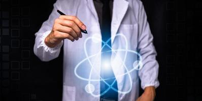 Researcher with symbol molecule science photo