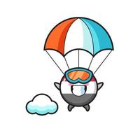 yemen flag badge mascot cartoon is skydiving with happy gesture vector