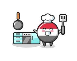 ilustración de personaje de insignia de bandera de yemen mientras un chef está cocinando vector