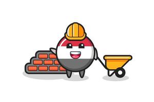 Cartoon character of yemen flag badge as a builder vector