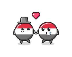 yemen flag badge cartoon character couple with fall in love gesture vector