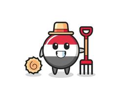 Mascot character of yemen flag badge as a farmer vector