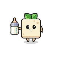 baby tofu cartoon character with milk bottle vector