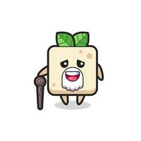 cute tofu grandpa is holding a stick vector