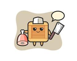 Illustration of wooden box character as a butcher vector