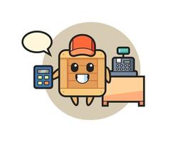 Illustration of wooden box character as a cashier vector