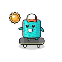 yarn spool character illustration ride a skateboard vector