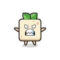 expresión airada del personaje de la mascota del tofu vector