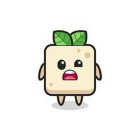 the shocked face of the cute tofu mascot vector