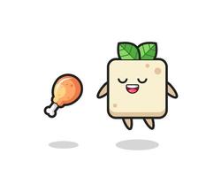 cute tofu floating and tempted because of fried chicken vector