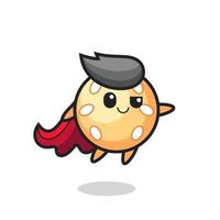 cute sesame ball superhero character is flying vector