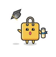 Illustration of shopping bag cartoon throwing the hat at graduation vector