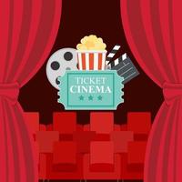 Abstract Cinema Flat Background with Reel, Old Style Ticket vector