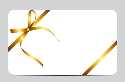 Gift Card with Gold Ribbon and Bow. Vector illustration