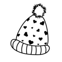 Cozy knitted hat with pompon in doodle style. vector