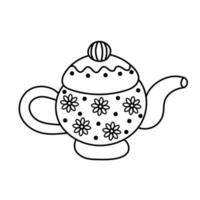Brewing teapot decorated with flowers and dots. vector