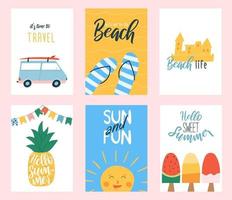 Collection of cute summer posters or greeting cards. vector