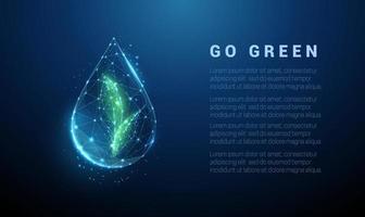 Falling drop of water with green leafs inside vector