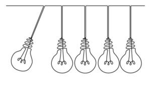 Continuous line drawing. Electic light bulb. Eco idea metaphor. vector