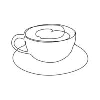 continuous line drawing coffee with foam hearts vector