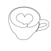 continuous line drawing coffee with foam hearts vector