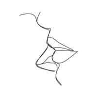 continuous line romantic men and women kiss vector