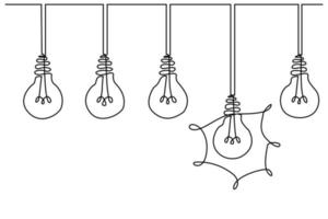 Continuous line drawing. Electic light bulb. Eco idea metaphor. vector