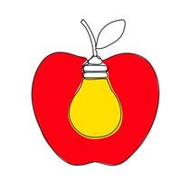 Red Apple icon, one line drawing, isolated vector