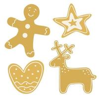 juego de galletas navideñas con hombre de jengibre, estrella, corazón y ciervo vector