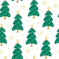 Xmas seamless pattern with snowflakes and Christmas trees vector