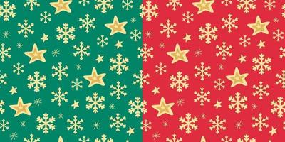 Two seamless patterns with golden stars and snowflakes vector