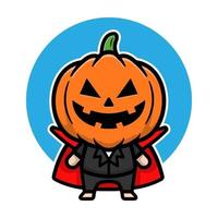 Cute vampire pumpkin halloween cartoon illustration vector